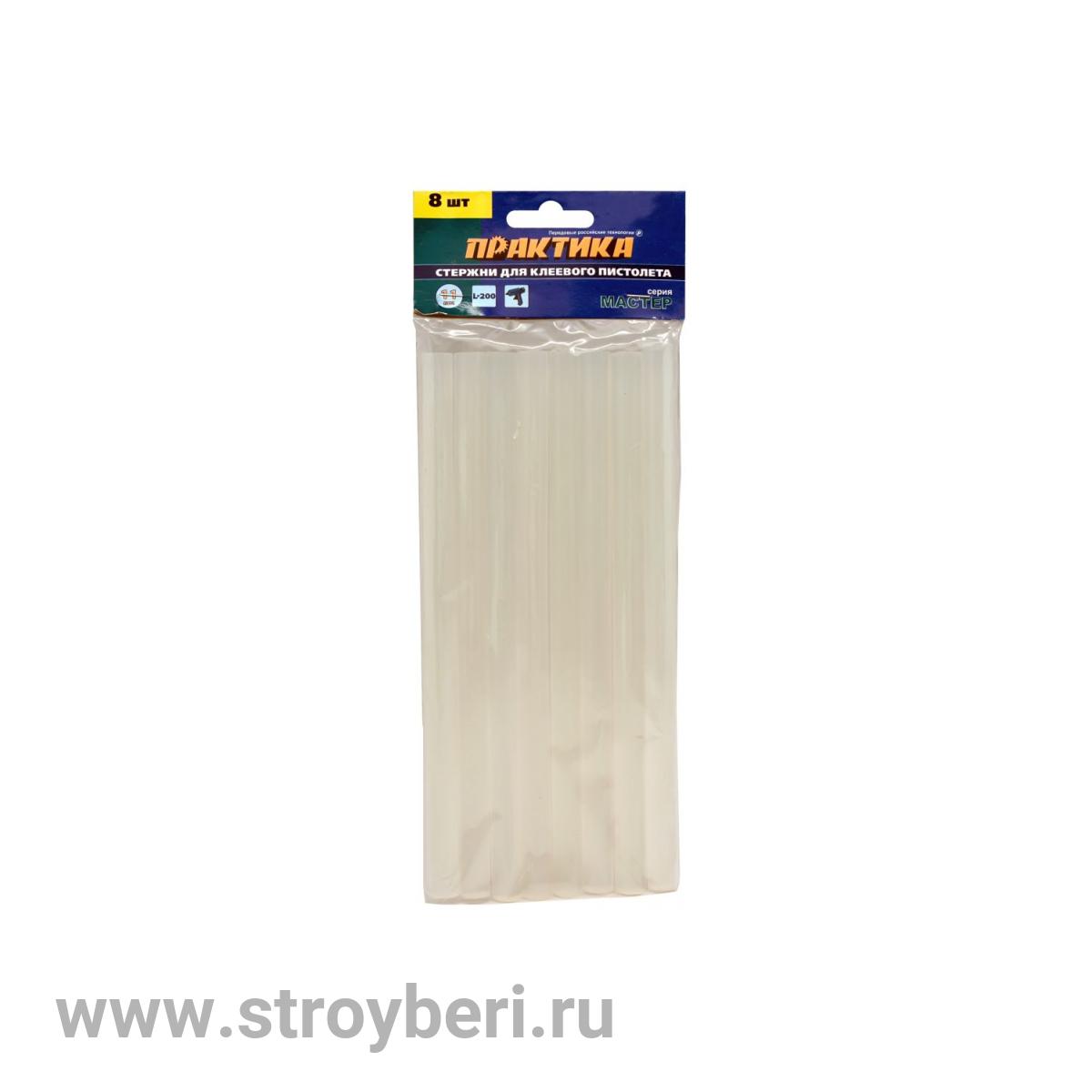 641-596 Клей для клеевого пистолета ПРАКТИКА белый, прозрачный, 11 х 200 мм, 8 шт / пакет с подвесо