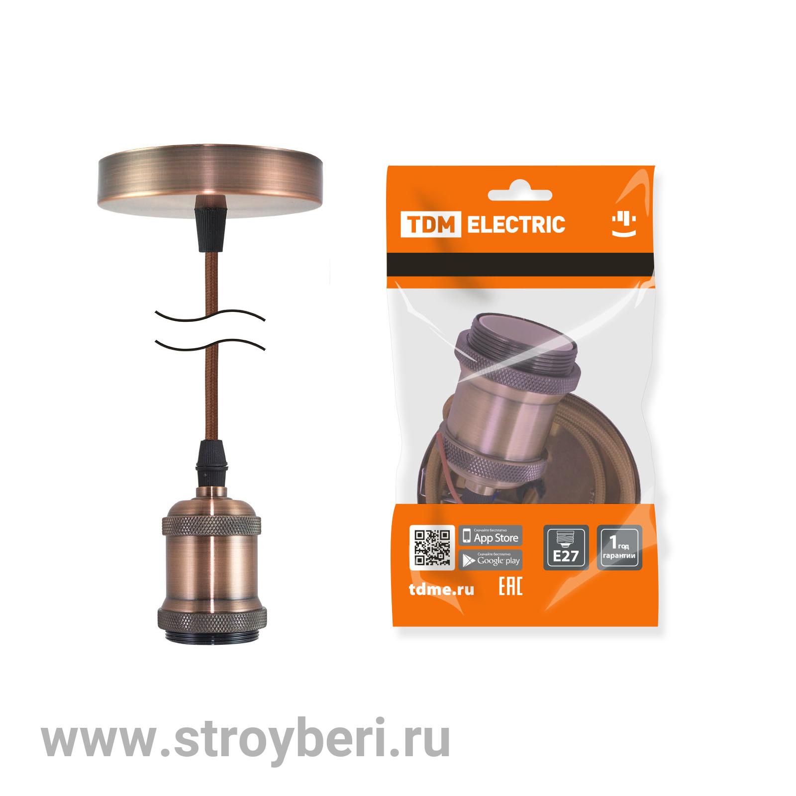 SQ0335-0072 Патрон Е27 с подвесом 1 м, металлический 'Лофт', медь TDM