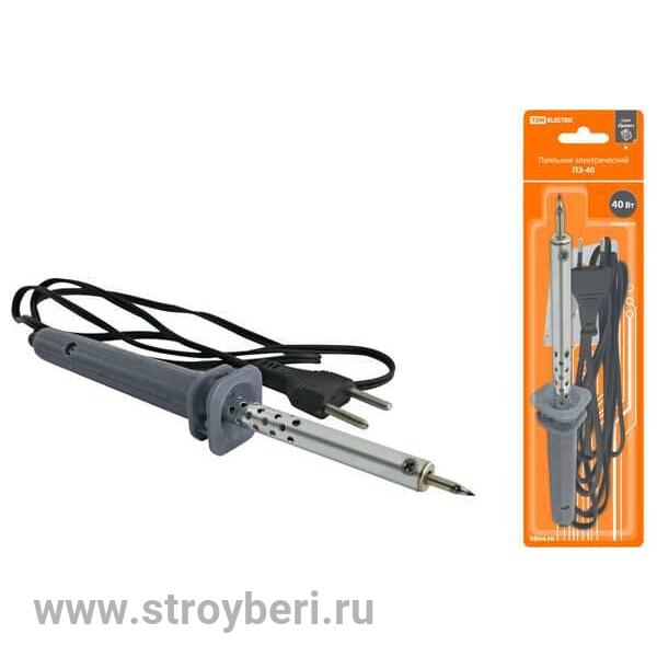 SQ1025-0201 Паяльник электрический ПЭ-40 с жалом типа 'конус', в комплекте подставка, 40 Вт, 'Грани