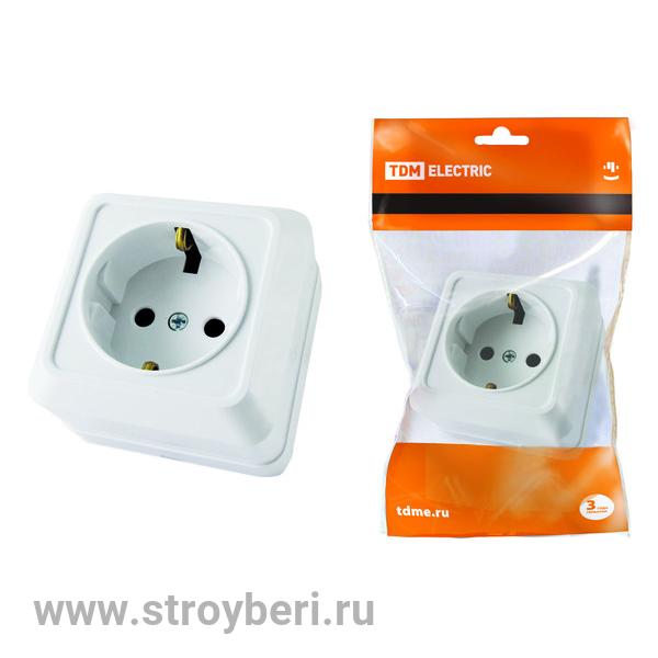 SQ1801-0111 Розетка 2П+3 открытой установки IP20 16А 250В (керамика) белая 'Ладога' TDM