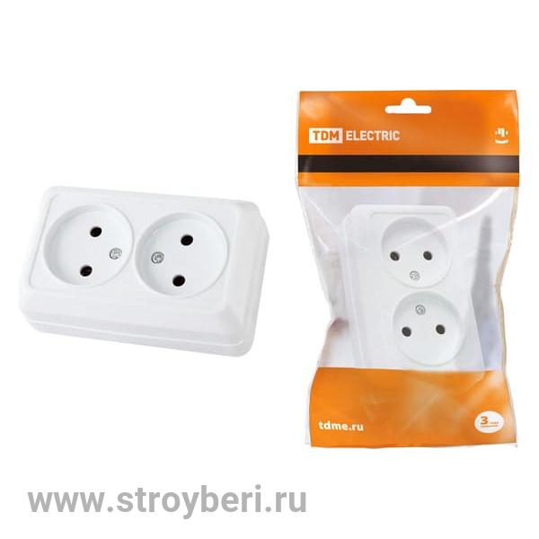SQ1801-0112 Розетка двойная 2П открытой установки IP20 10А 250В (керамика) белая 'Ладога' TDM