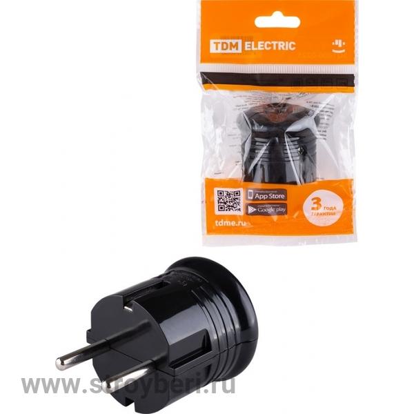 SQ1806-0200 Вилка с/з круглая черная 10А 250В TDM