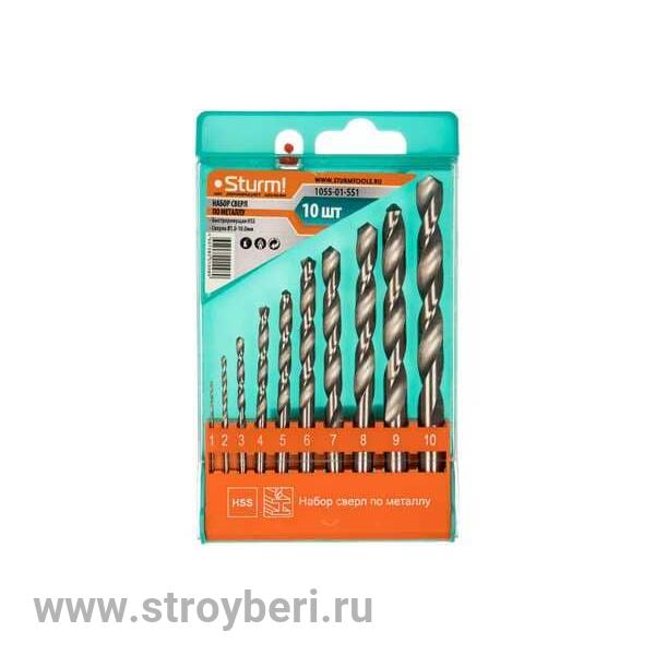 1055-01-SS1 Набор сверл ПО МЕТАЛЛУ 10 шт (1.2.3.4.5.6.7.8.9.10 мм) Sturm!