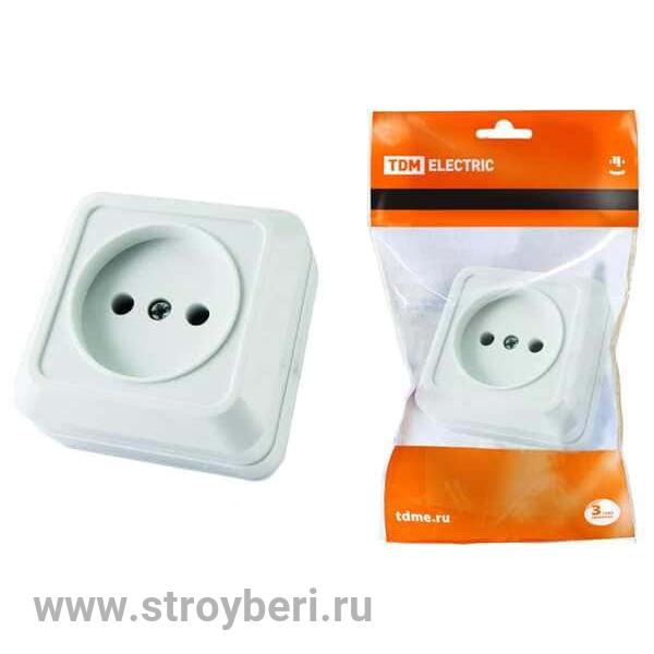 SQ1801-0110 Розетка 2П открытой установки IP20 10А 250В (керамика) белая 'Ладога' TDM