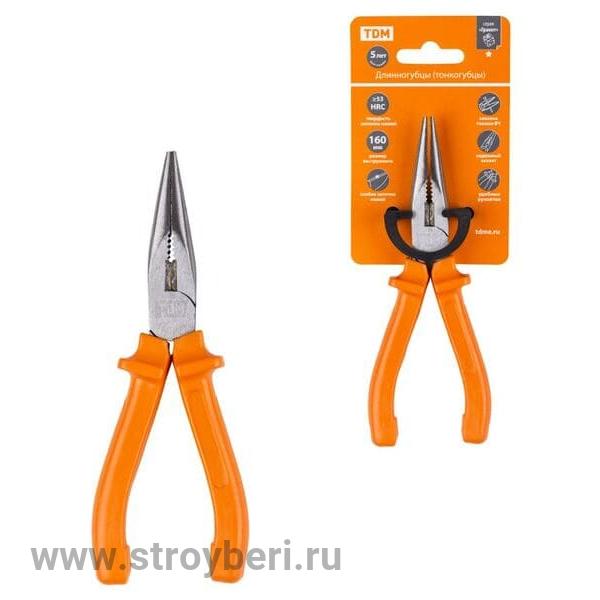 SQ1009-0201 Длинногубцы (тонкогубцы), с пластиковыми рукоятками, углеродистая сталь, 160 мм, сер