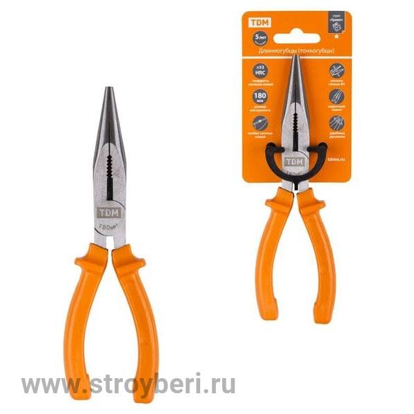 SQ1009-0202 Длинногубцы (тонкогубцы), с пластиковыми рукоятками, углеродистая сталь, 180 мм, сер