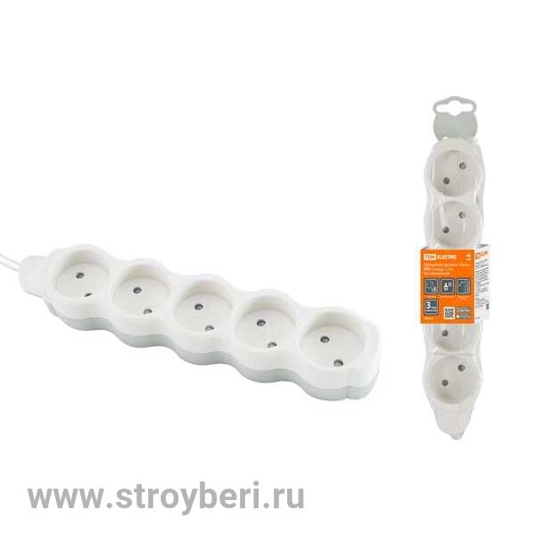 SQ1303-0229 Удлинитель бытовой 'Люкс' УЛ5 5 гнезд,1,5м,б/з,с з/ш,ПВС 2х0,75 мм2 10А/250В б-с TDM