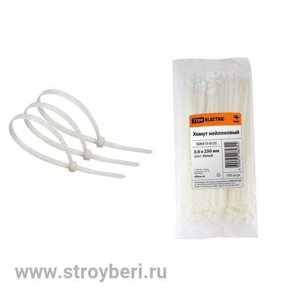 SQ0515-0122 Хомут 3,6х250мм нейлон (белый) (100шт) TDM
