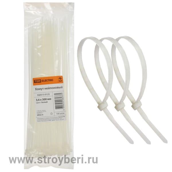SQ0515-0123 Хомут 3,6х300мм нейлон (белый) (100шт) TDM