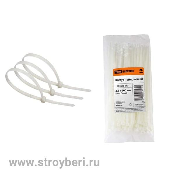 SQ0515-0121 Хомут 3,6х200мм нейлон (белый) (100шт) TDM