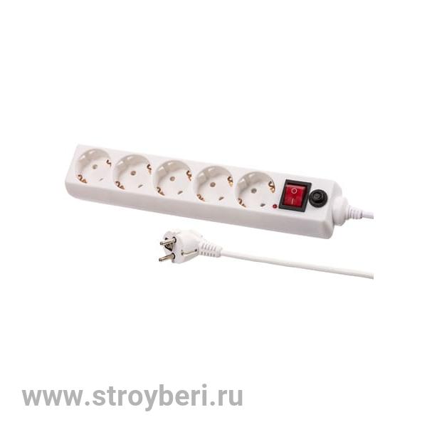 SQ1304-0017 Сетевой фильтр СФ-05В выключатель, 5 гнезд, 3 метра, с/з, ПВС 3х0,75мм2 10А/250В TDM