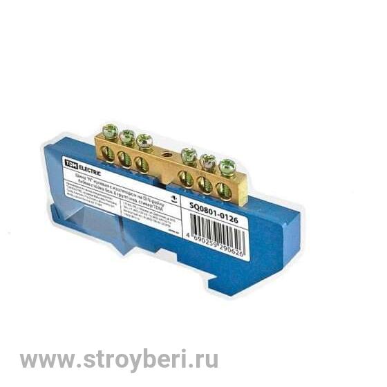 SQ0801-0126 Шина 'N' нулевая с изолятором на DIN-рейку 6x9мм стойка бол. 6 групп инд. стикер TDM