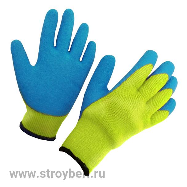 Перчатки акриловые.Утепленные. Усиленные арт. B 36-480/10 3-х цв.(салатов.синий.чёрный)