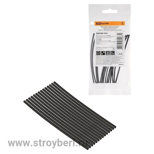 SQ0548-3201 Набор трубок термоус, не под гор, клее, длин 10см ТТкНГ(3::1) 'Моноцвет, чер 1,5/0,6 TDM