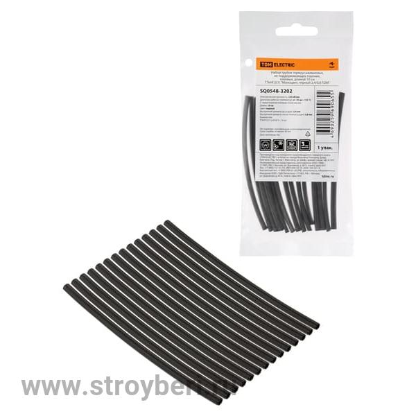 SQ0548-3202 Набор трубок термоус, не под гор, клее, длин 10см ТТкНГ(3::1) 'Моноцвет,чер 2,4/0,8 TDM