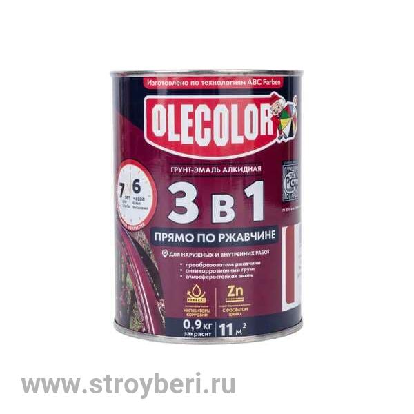 Грунт-эмаль по ржавчине красный RAL 3020 (0.9 кг) OLECOLOR
