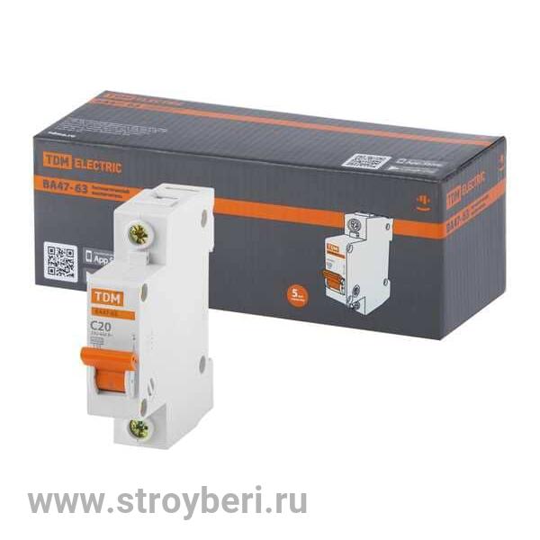 SQ0218-0004 Авт. выкл.ВА47-63 1Р 20А 4,5кА х-ка С TDM