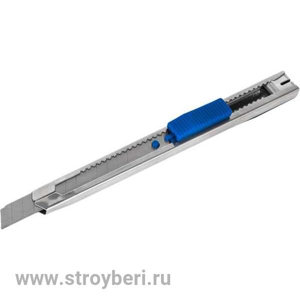 916-646 Нож технический КОБАЛЬТ лезвие 9 мм, металлический корпус, автостоп + доп.фиксатор лезвия