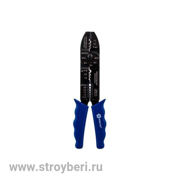 246-449 Электропассатижи КОБАЛЬТ снятие изоляции с проводов сечением 0.6-2.6 мм, длина 230 мм обжим,
