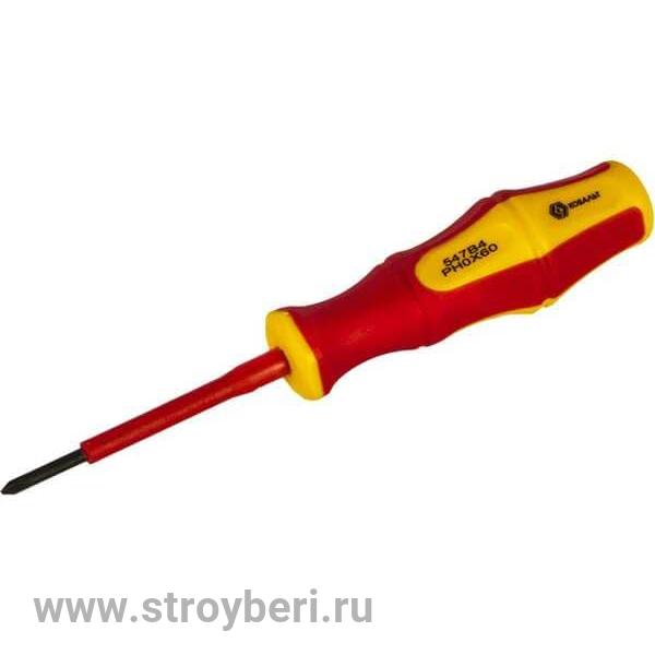 646-485 Отвертка диэлектрическая КОБАЛЬТ Ultra Grip PH-0 х 60 мм CR-V, двухкомпонентная рукоятка (1