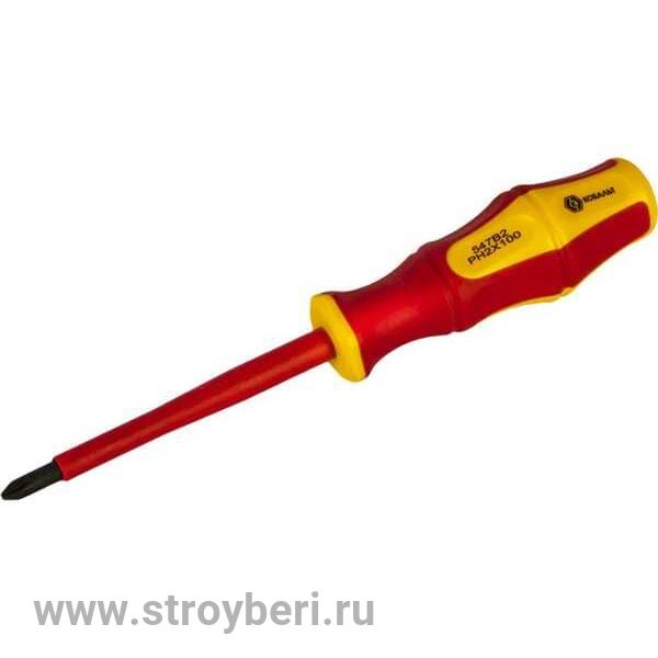 646-508 Отвертка диэлектрическая КОБАЛЬТ Ultra Grip PH-2 х 100 мм CR-V, двухкомпонентная рукоятка (1