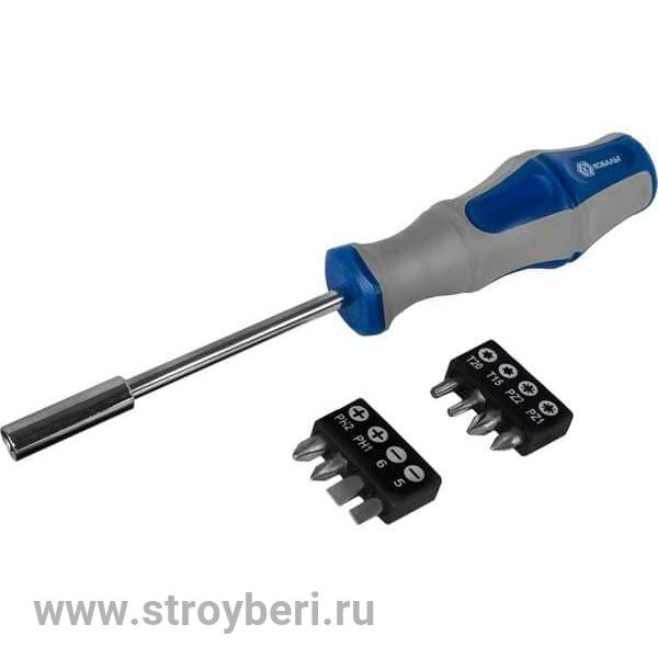 646-676 Отвертка рукоятка КОБАЛЬТ Ultra Grip с набором бит, CR-V (9 шт.) блистер