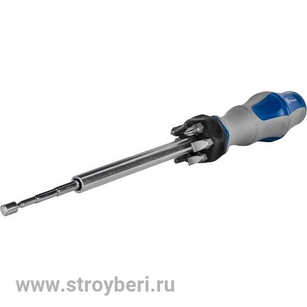 646-690 Отвертка рукоятка КОБАЛЬТ Ultra Grip телескопическая, с набором бит, CR-V (8 шт.) блистер