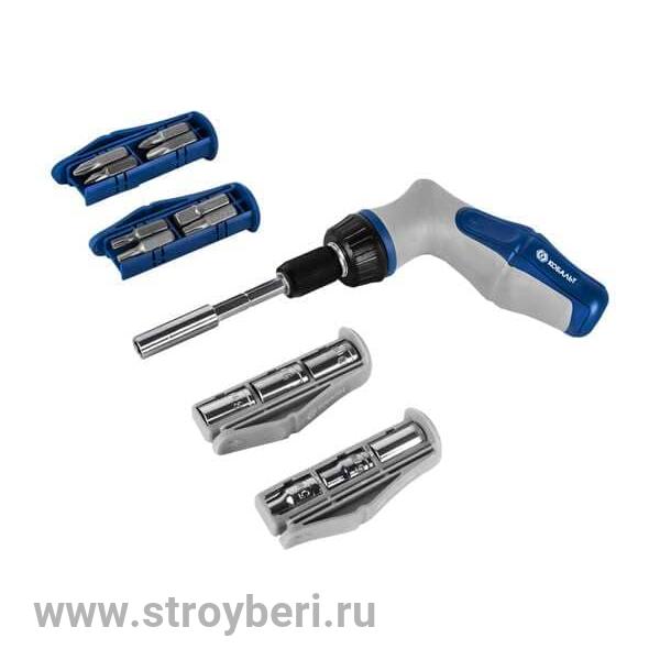 245-459 Отвертка реверсивная КОБАЛЬТ Ultra Grip пистолетная, телескопическая,  с набором бит и торце