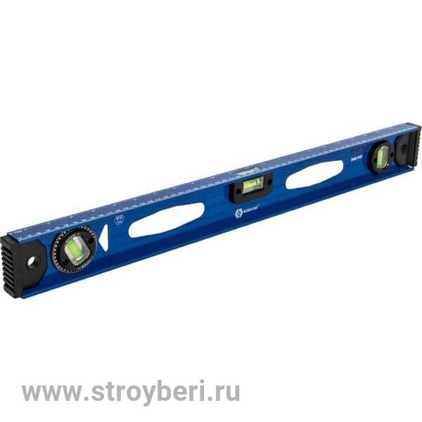 243-141 Уровень строительный КОБАЛЬТ 600 мм, профиль 25 x 60 мм, 3 глазка, 2 ручки, V-образный паз,