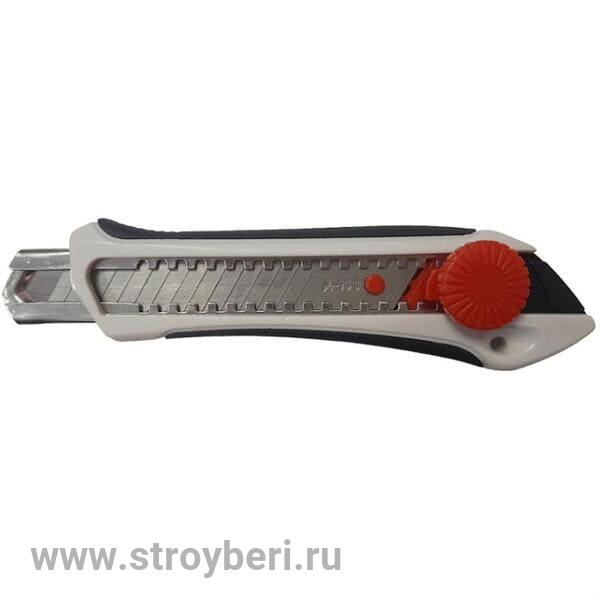 600505 Нож со смен. лезвием 18мм, обрезиненный, ABS+TPR, винт. фиксатор 'Монтажник'