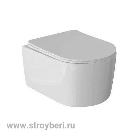 Унитаз подвесной безободковый WAVE SOLO сид. дюропласт, м/л, быстр, БЕЛЫЙ глянец (L)