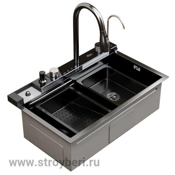 Мойка настол.монтаж 75х46 (3,0) вып 3 1/2 MIXLINE PRO 21,5см V2.0 (ч граф) сиф+доз+смес+кол+д/р+о/c