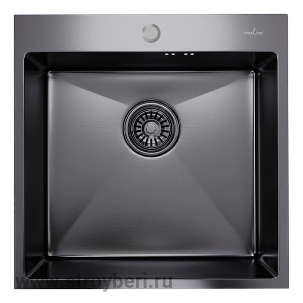 547230 Мойка настол.монтаж 50х50 (3,0) вып 3 1/2 MIXLINE PRO 20см с сифоном (черный графит)