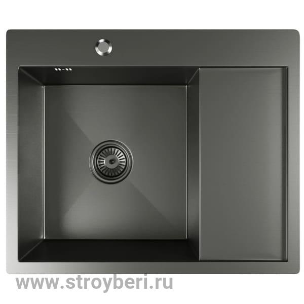 552926 Мойка настол.монтаж 60х50 (3,0) лев. вып 3 1/2 MIXLINE PRO 20см с сифоном (черный графит)