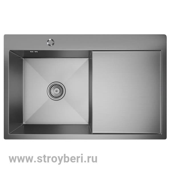 551877 Мойка настол.монтаж 78х50 (3,0) лев. вып 3 1/2 MIXLINE PRO 20см с сифоном (сатин)