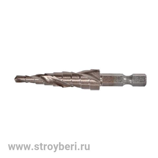 1055-S412K Сверло ступенчатое по металлу 4-12мм шаг 1мм Р6М5+COBALT, спираль Sturm!