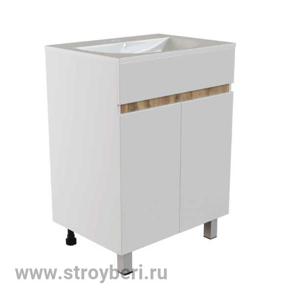 Тумба д/ванной 'БРИКС-60' 2 створки белый/дуб вотан под рак.'Breeze 60' мебельный (Sanita Luxe)(ПВХ)