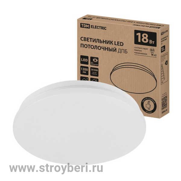 SQ0329-9008 Светильник LED потолочный ДПБ 01, 18 Вт, 6000 К, Классика, TDM