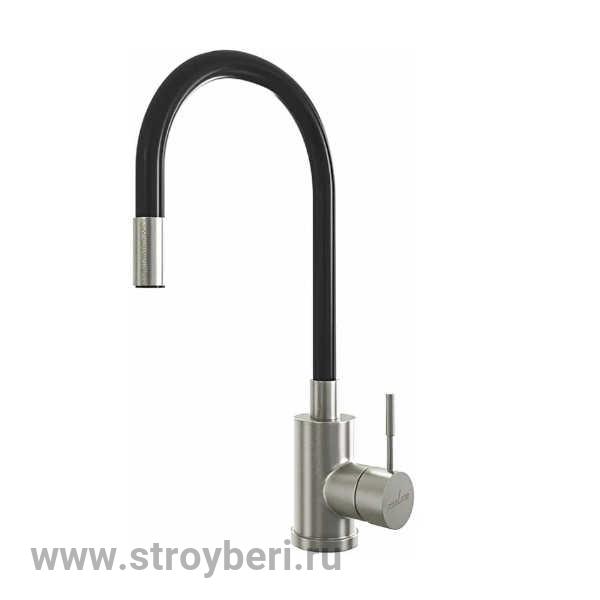 Смеситель для кухни 35k MIXLINE MLSS-0325 ЧЕРНЫЙ гибкий силиконовый излив, п/гайку САТИН