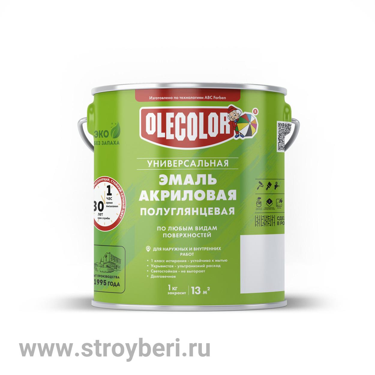 Эмаль акриловая полуглянцевая белый (0.9 кг) OLECOLOR (метал.тара)