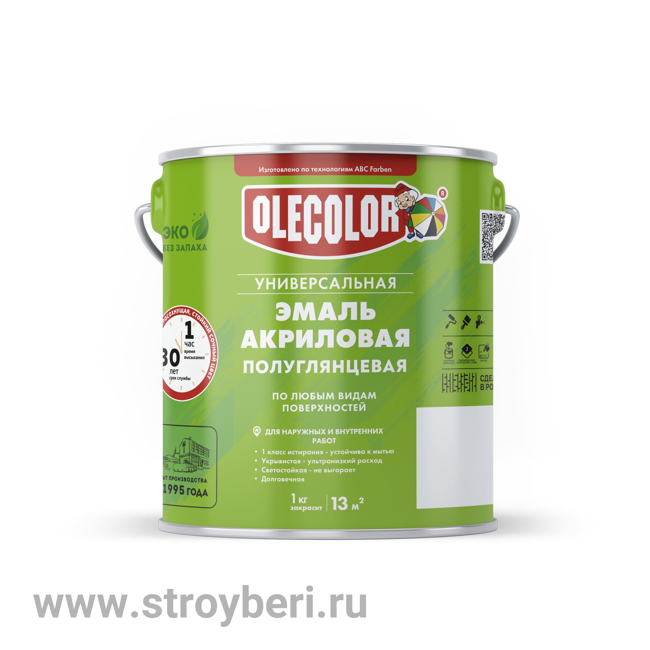 Эмаль акриловая полуглянцевая белый (3 кг) OLECOLOR (метал.тара)