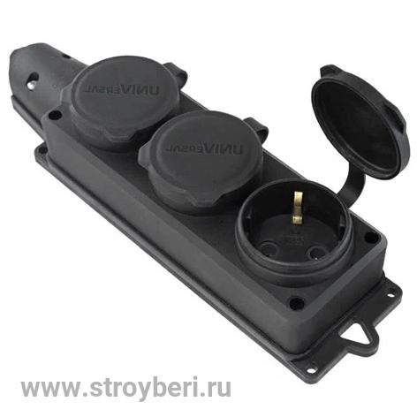 UNIVersal Колодка 3-х местная однофазная с заглушками 'Компакт' с/з каучук 16А 250В IP44 1/30