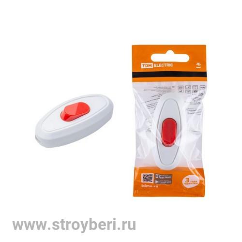 SQ1806-0221 Выключатель на шнур 6А 250В белый с красной кнопкой TDM