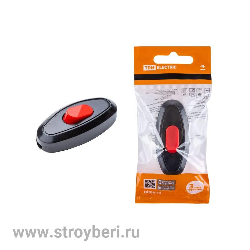 SQ1806-0222 Выключатель на шнур 6А 250В черный с красной кнопкой TDM