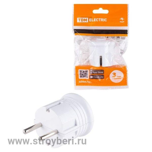 SQ1806-0199 Вилка с/з круглая белая 10А 250В TDM