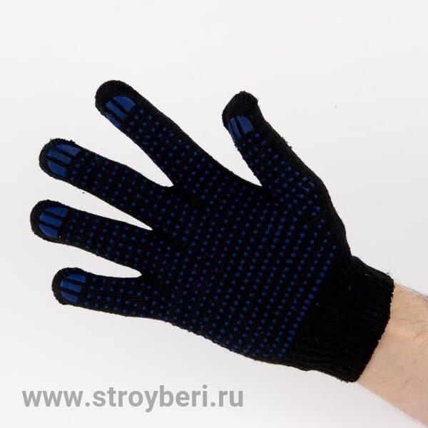 Перчатки Х/Б с ПВХ, 10 класс черные, 4 нити ''точка''