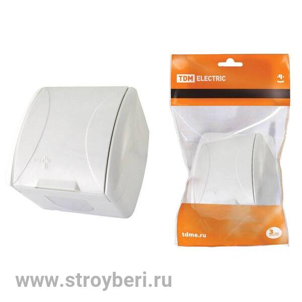 SQ1818-0013 Розетка 2П+3 открытой установки IP54 16А с крышкой белая ''Селигер'' TDM
