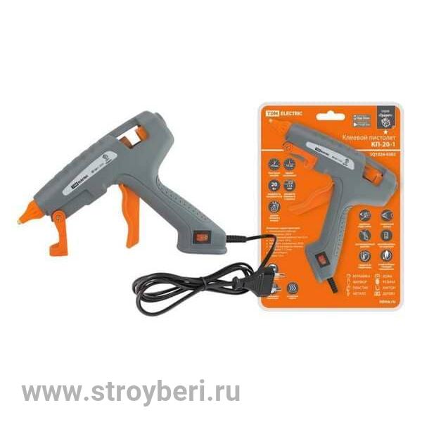 SQ1024-0303 Клеевой пистолет КП-20-1, 7 мм, подставка, выключатель, шнур 1,3 м, 20 Вт, Т=220 С ''Г