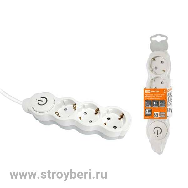 SQ1303-0130 Удлинитель бытовой ''Люкс'' УЛ03В 3 гнезда,1,5м,с/з,с з/ш,ПВС3х1 мм2 16А/250В б-с TDM