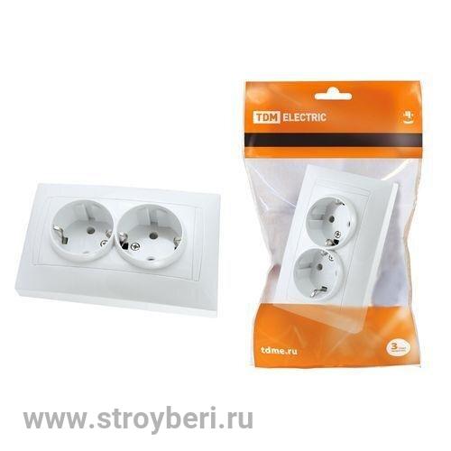 SQ1815-0025  Розетка двойная 2П+З 16А 250В белая ''Лама'' TDM